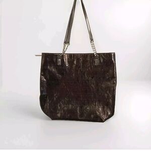 Michael Kors Metallic Silver Jet Set Chain Handles Large Square Tote Gunmetal